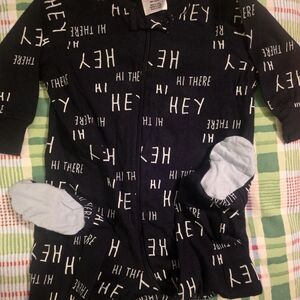 Gerber Navy Blue 'HEY' Zip One-Piece Footed Pajamas with Light Blue Soles